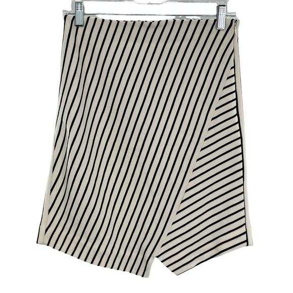 LOFT Dresses & Skirts - LOFT Black White Striped Asymmetrical Hem Faux Wrap Knit Stretch Mini Skirt XS